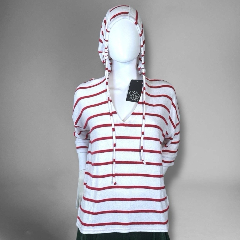 Chaser Womens Size M Hoodie Half Sleeve Sweater Hot Pink Striped Pullover NWT!